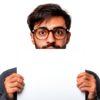 man with glasses holding a blank sign png