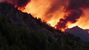 Raging Wildfire Consuming Mountain Range with Smoke and Flames Aerial View video