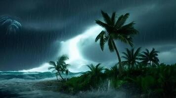 Ocean Waves Crashing on Tropical Island During Storm with Heavy Rain video