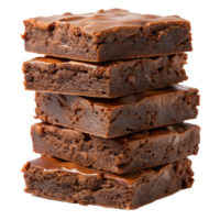 A Delicious Stack of Five Fudgy Chocolate Brownies with Glossy Icing isolated on transparent background png