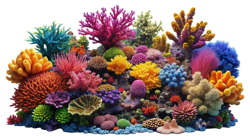 Vibrant and Lush Underwater Coral Reef Scene with Diverse Colorful Corals isolated on transparent background png