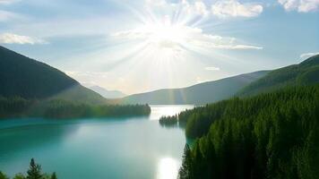 Aerial View of Serene Lake Surrounded by Lush Green Mountains video