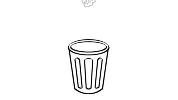 A line drawing of Throwing trash in trash can video
