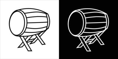 Traditional Drum Icon Shown with Black and White Color Variations vector