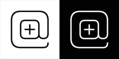 Minimalist Outline Art of At Symbol with Plus Sign Variations vector