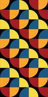 Geometric Pattern With Bright Yellow, Blue, and Red Shapes on Black Background vector