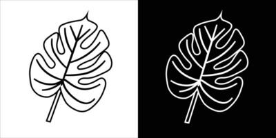 Stylized Line Art Leaves on Contrasting Black and White Backgrounds vector
