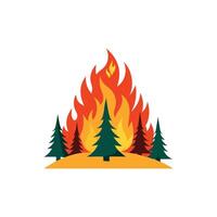 Dynamic wildfire with blazing flames and burning trees, spreading naturally on a clean white background vector