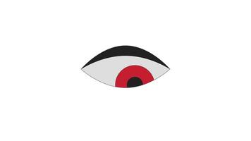 Stylized abstract red eye watching 2D cartoon object animation. Vision, awareness and perception. See, look, watch. Surreal geometric shape animated flat colorful item 4K isolated on white video