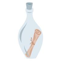 Hand drawn message in the bottle icon, hidden scroll in the bottle. illustration vector