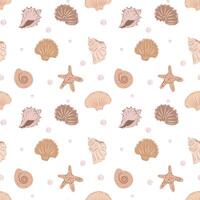 Beige undersea seamless pattern, sea shells, starfish pattern. Pattern for cards, invitations, designs in nautical style. vector
