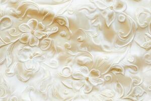 A close up of a white fabric with flowers photo