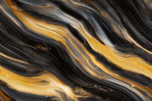 Seamless abstract painting featuring swirling patterns of black, gold, and white. The colors blend seamlessly, creating a dynamic and fluid appearance. photo