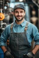 Portrait of a smiling male mechanic in factory photo
