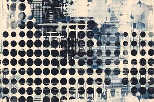 A blue and white abstract painting with dots photo