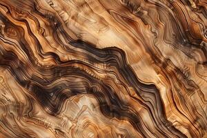 Beautifully patterned grain wooden surface showcasing rich textures and swirling grain patterns in warm tones of brown and gold. photo