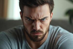 A man with a beard and a beard looking angry photo