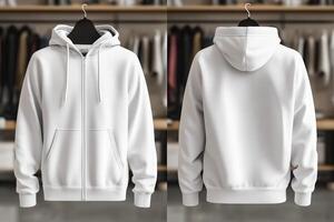 White hoodie mockup with hood and zipper photo