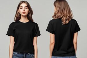 Women's black t - shirt mockup photo