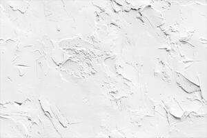 A textured white concrete surface with a rough, uneven finish, resembling plaster or paint. The surface features various patterns and grooves, creating a three-dimensional effect. photo