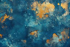 An abstract textured background featuring a blend of deep blue and vibrant orange hues, with a rough, weathered appearance. photo