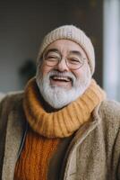 A man with a beard and glasses is smiling photo