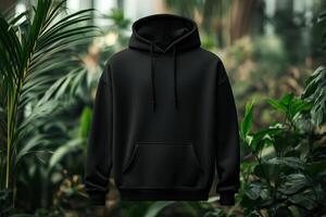 Black hoodie mockup in the jungle photo