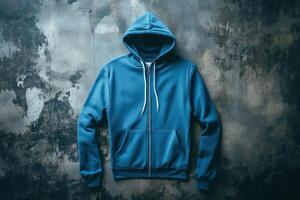 Blue hoodie on a grunge background photo