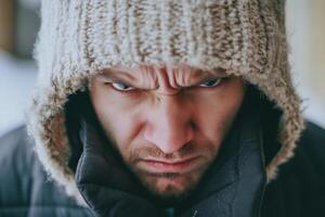 A man in a winter jacket and hat photo