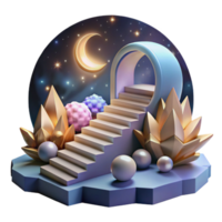 magnificent abstract Dreamlike Staircase to Moon Isolated Night Scene premium png