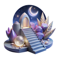 beautiful minimalist Dreamlike Staircase to Moon Isolated Night Scene high quality png