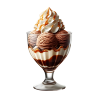 Delicious Ice Cream Sundae with Berries and Chocolate Sauce png