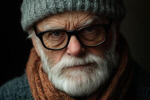 An old man with glasses and a hat photo