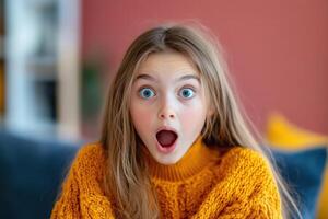 A young girl with a surprised look on her face photo