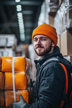 A man in a warehouse with boxes photo
