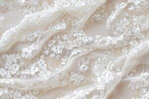 A close up of a white lace fabric photo