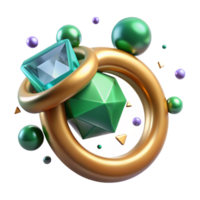 dramatic abstract Emerald Ring Bezel Setting Isolated on Transparent Background high resolution png