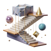 extraordinary rustic Floating Staircase with Cable Railing Isolated premium png