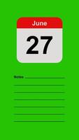 June 27, Green Screen Calendar Animation with Note Space video