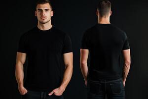 Two men in black t - shirts on a black background photo