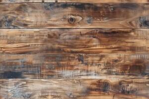 Rustic wooden planks with a rich, textured surface featuring dark and light brown tones, showcasing natural wood grain patterns. photo