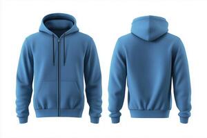 Blue hoodie mockup template, front and back view photo