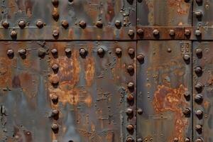 Rusty metal door with rivets and rivets photo