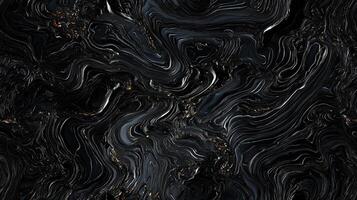 An abstract black and gold marbled texture with swirling patterns and glossy finish, creating a sense of depth and movement. photo