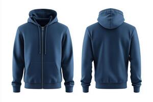 A blue hoodie with a zipper on the front and back photo