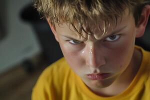 A boy with a yellow shirt photo