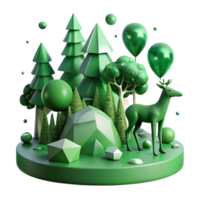 elegant abstract Green Forest Animals Silhouette Isolated png