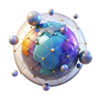 vibrant traditional Holographic Earth Cutout with Global Network for Data Visualization high resolution png