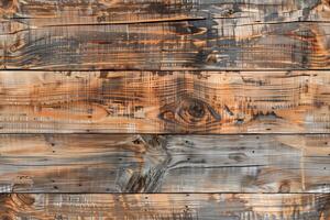 Weathered rustic wooden planks with a rustic appearance, showcasing various shades of brown and gray, highlighting the natural grain and texture. photo