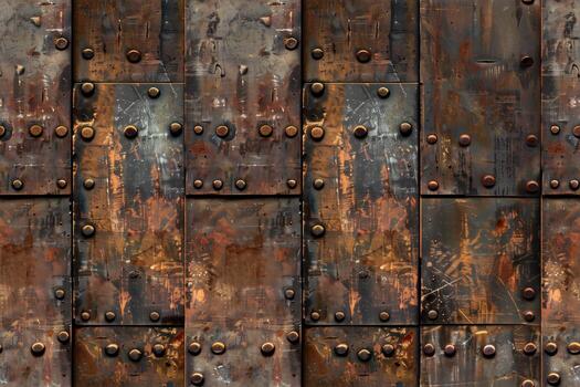 A rusted metal wall with rivets and rivets photo